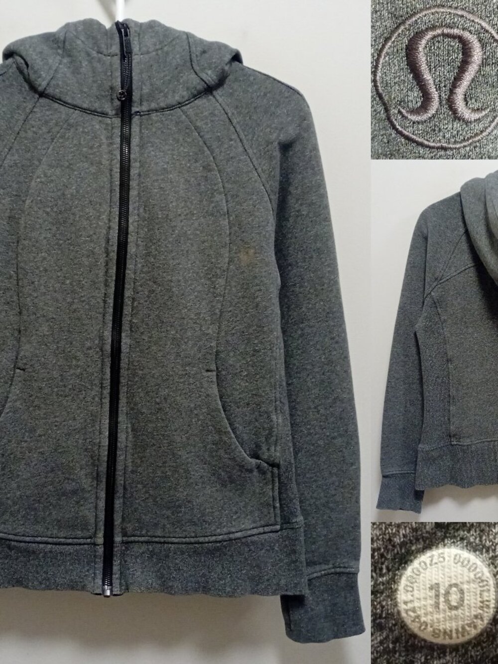 Lululemon Scuba Hoodie Light Cotton Fleece Heathered Speckled Black 10 Large